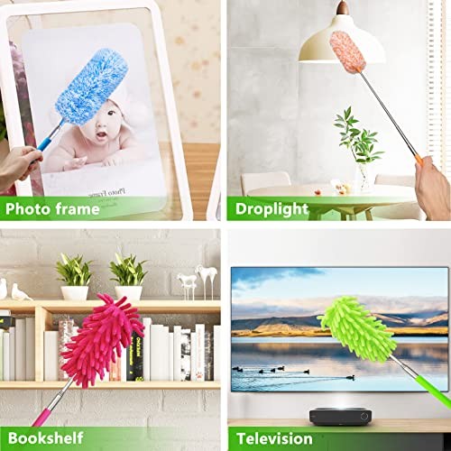 4 pcs Extendable and Washable Microfibre Feather Duster,13" to 30" Reachable,