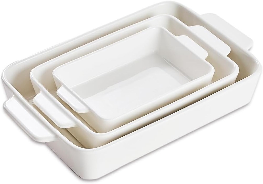 Ceramic Bakeware Set, Rectangular Porcelain Baking Dishes for Kitchen, White