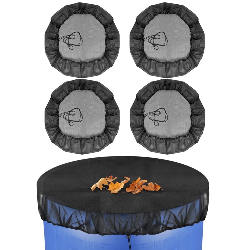 4 Pcs Mesh Cover for Rain Barrels with Drawstring, Rain Barrel Netting Screen