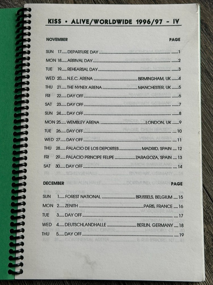 KISS Tour Itinerary Book 4 Alive Reunion Concert Tour Nov-Dec 1996 Vintage Kiss