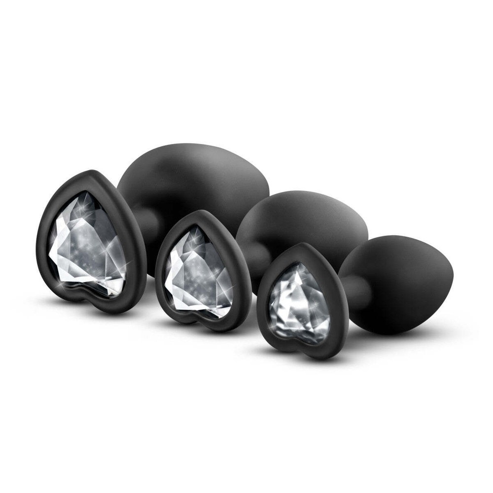 Blush Luxe Bling Butt Plug 3 Piece Training Kit Heart Shape Base With Gems