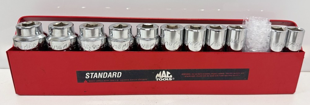 Mac Tools 11Pc SAE Deep Socket Set 1/2" Drive 12 Pt 7/16"-1 1/8" (Missing 9/16)