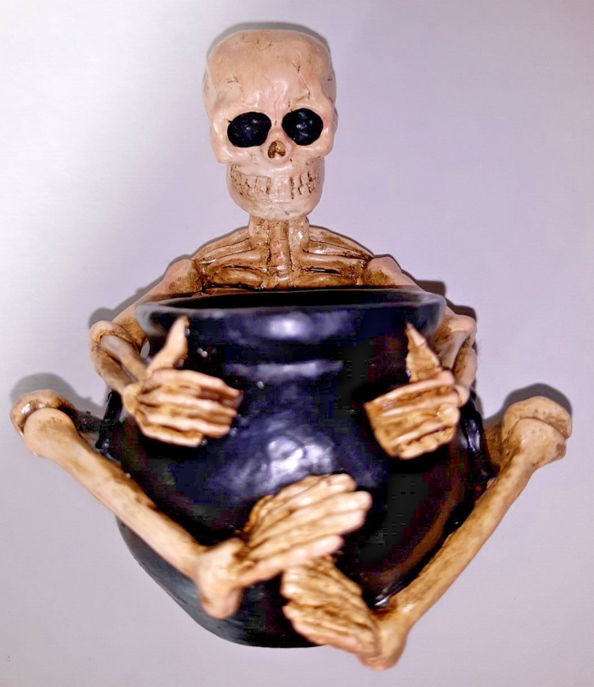 Creepy Skeleton Tabletop Candle Holder Cauldron