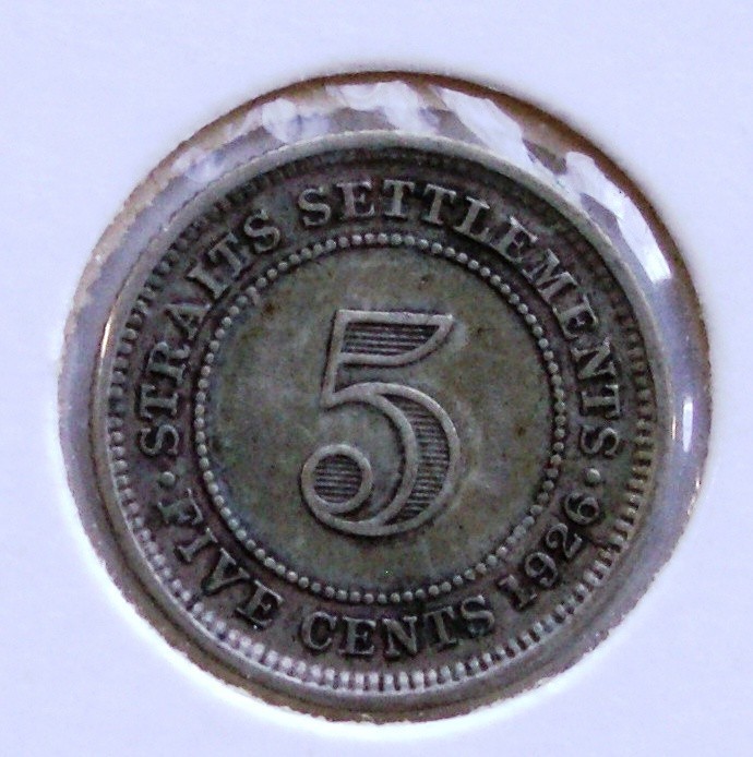 STRAITS SETTLEMENTS /  SILVER 5 FIVE CENTS 1926