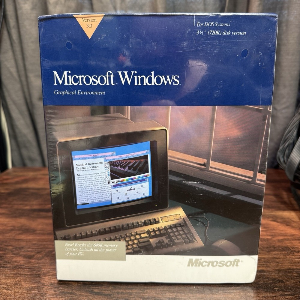 Factory Sealed Microsoft Windows 3.0 Vintage PC Software 3.5" 720K