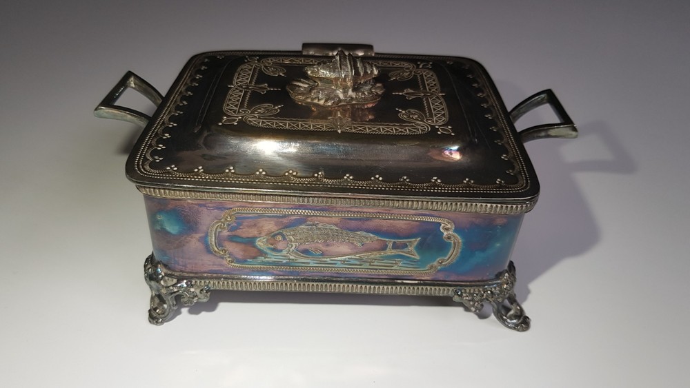 silver plate sardine box c1880-1910