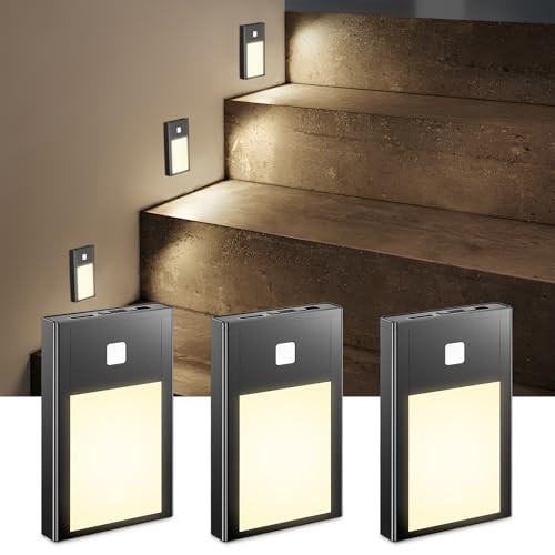 Motion Sensor Night Light, Rechargeable Battery Powered Led 2.68in-3pack Black