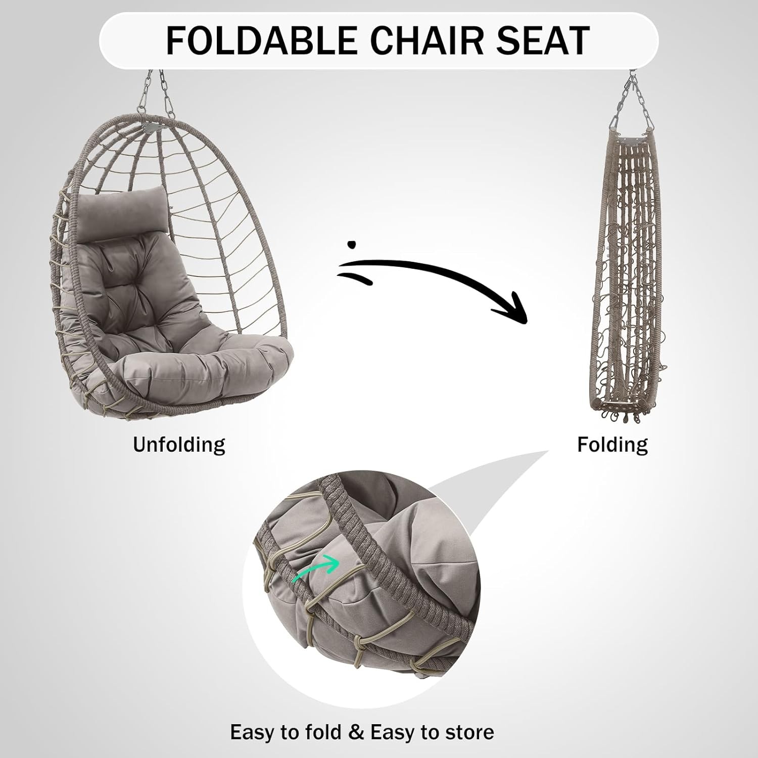 Hanging Egg Chair with Stand, Outdoor Wicker Patio Swing, Foldable Hammock Chair