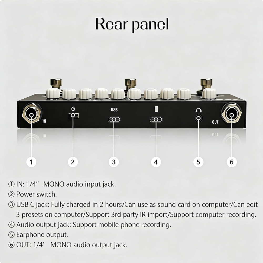 Multi Effects Guitar Pedal Portable Electric Guitar Processor with 9 AMP Models,