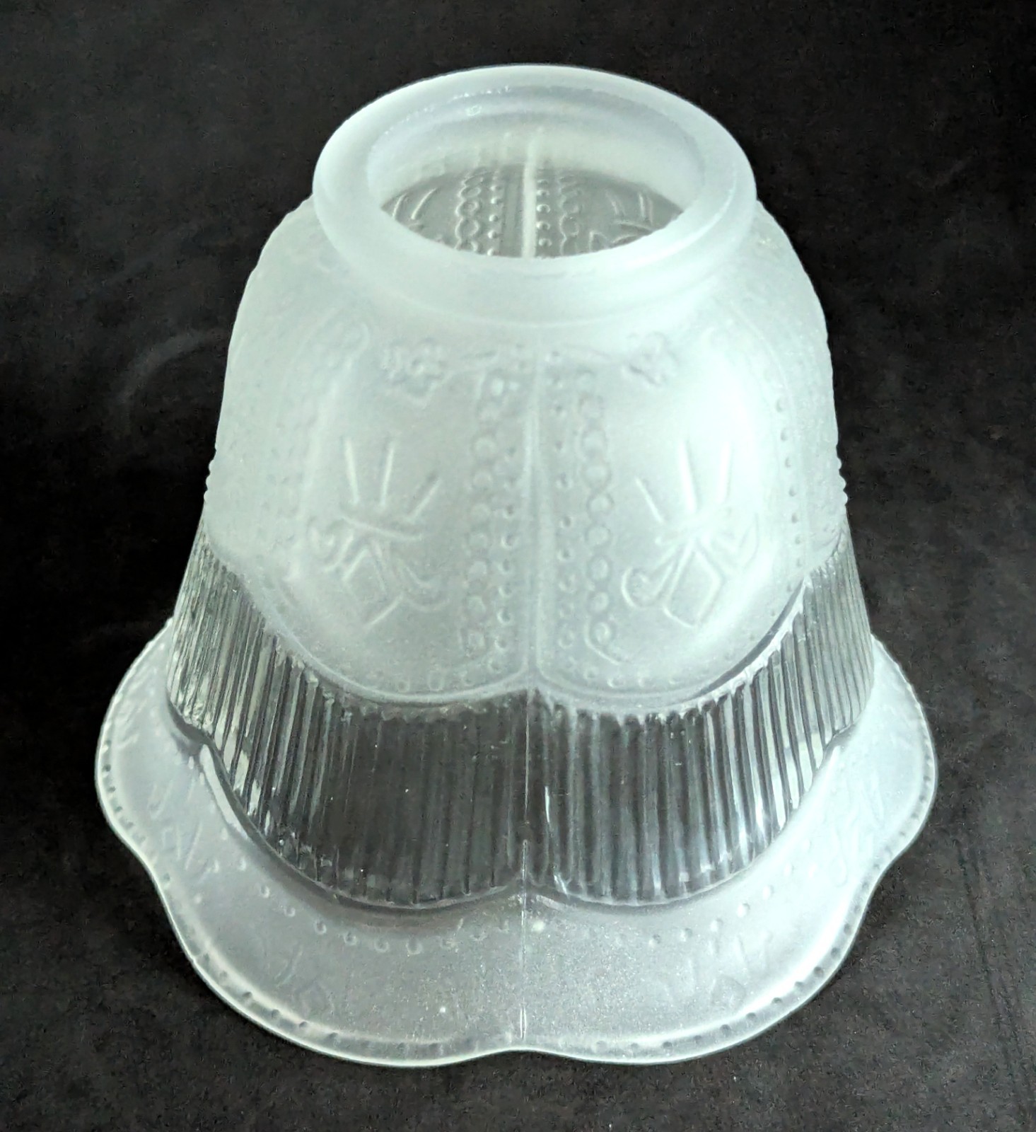 NOS! Bell-Shaped Clear Ribbed Frosted Glass Shade, 2-1/4” Fitter, 5” dia.