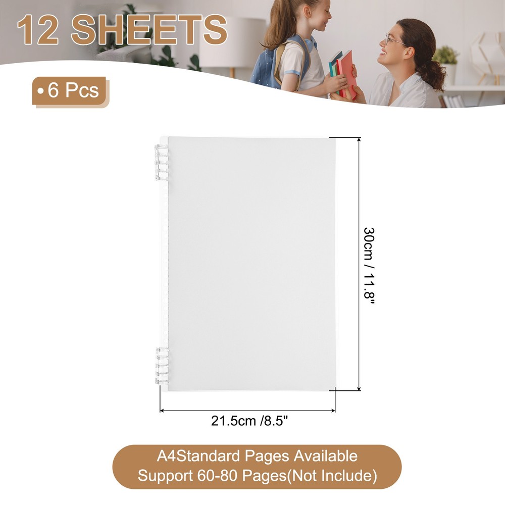 12 Pack A4 22 Mil Plastic Notebook Binder Covers with Binding Comb, White