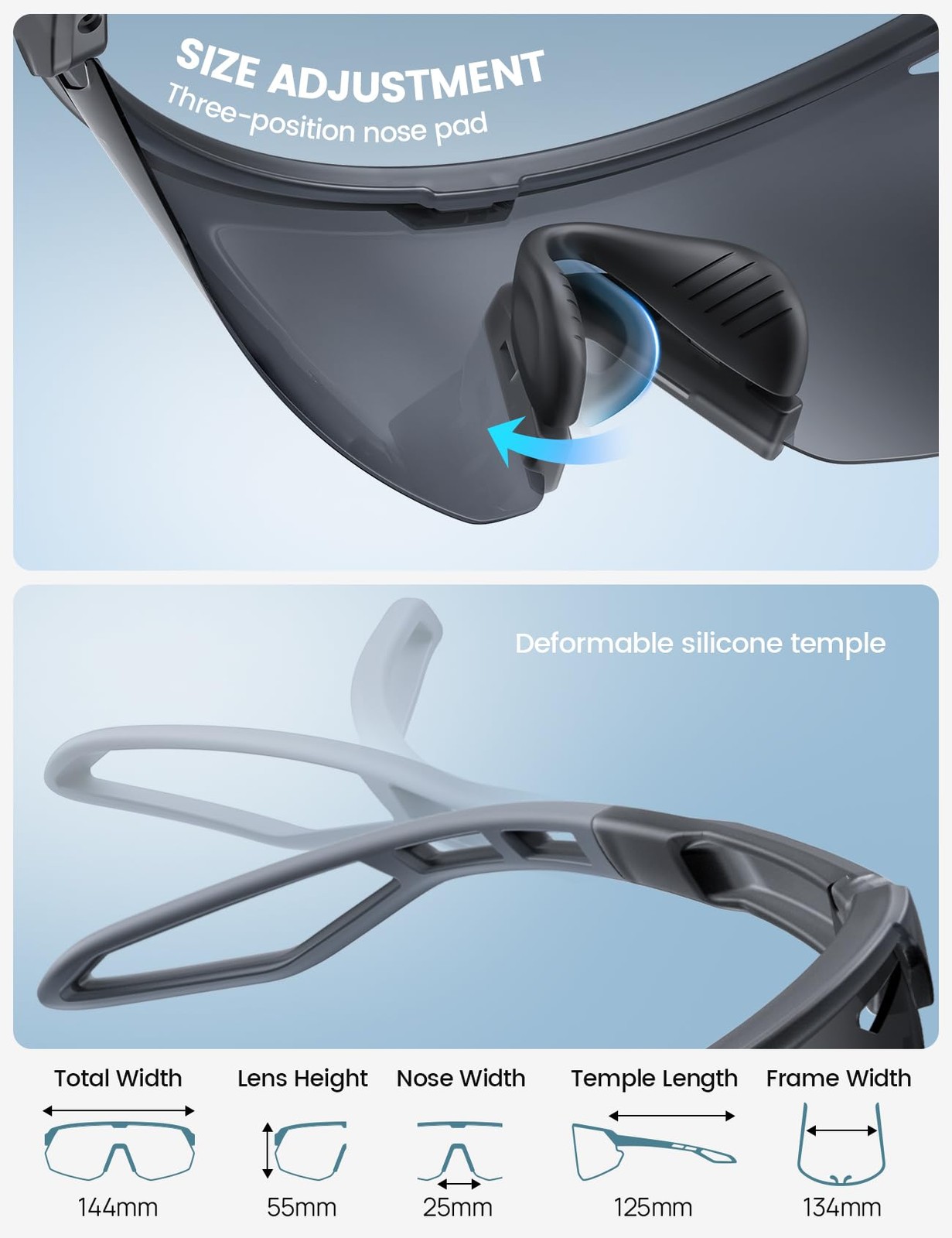 Lamicall Polarized Sports Sunglasses for Men Women, Gray Frame - Lens