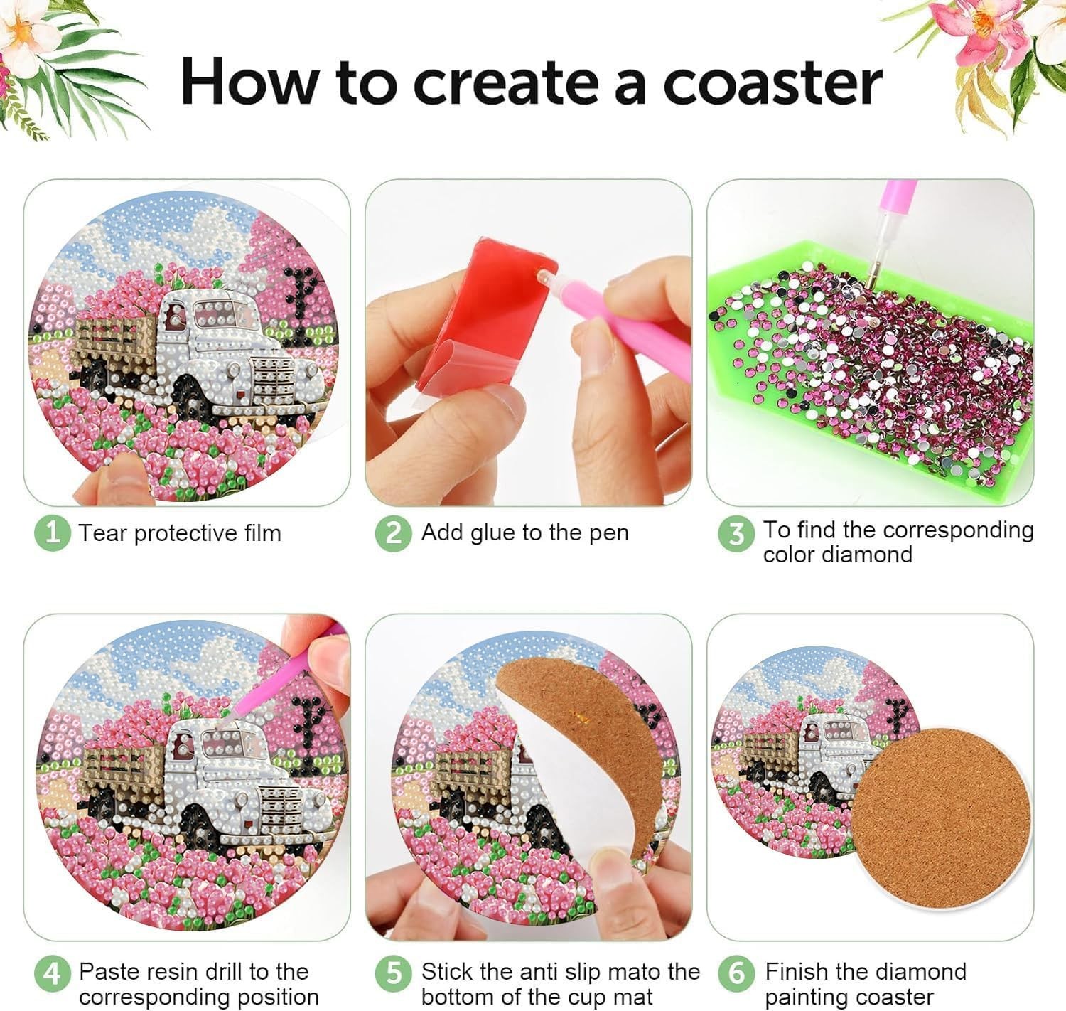 8 Pcs Diamond Art Coasters Kits - All Season 8 4x4in, Truck