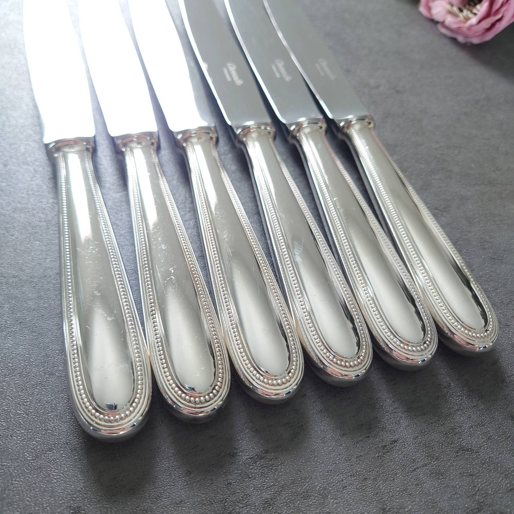Christofle Perles 6pcs Silverplate Flatware Table Knife Excellent