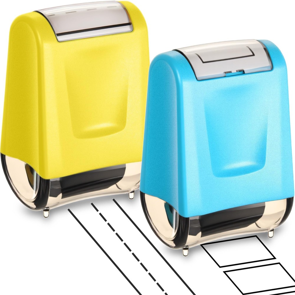 2 Pcs Teacher Stamps Square Grids Dashed Lines Refillable Self Ink Roller