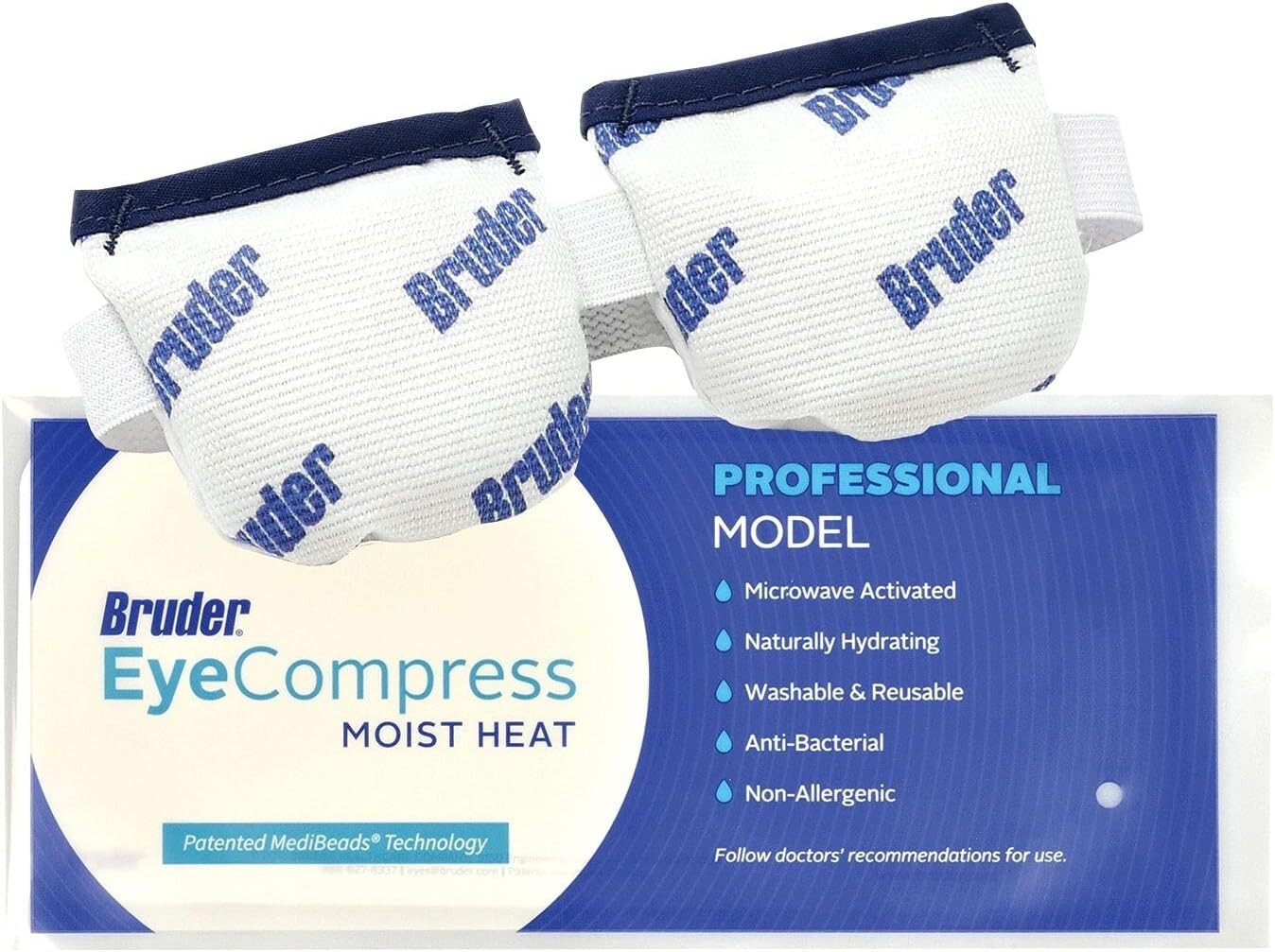 1 Pack Bruder Moist Heat Eye Compress - Professional Model Microwave Activated