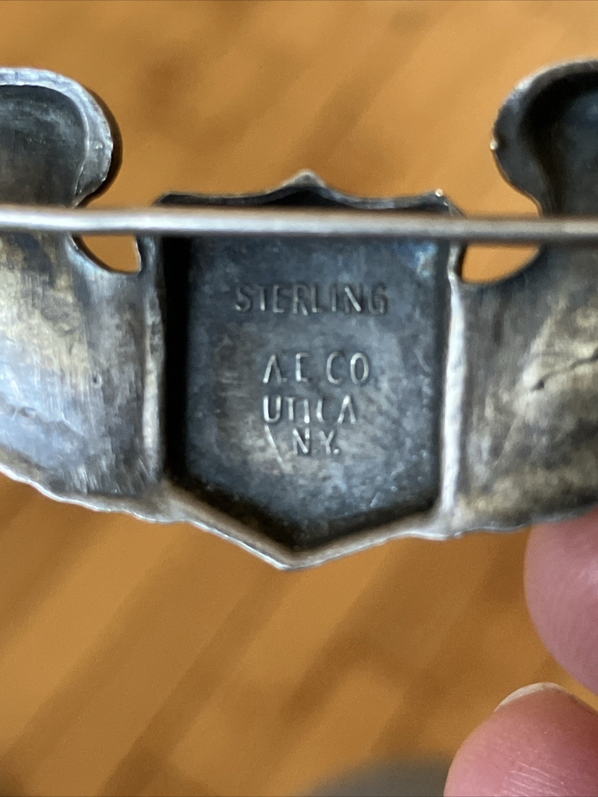 Vintage Sterling Silver WWII Military Pilot Aviator Wings Pin A.E. Co Utica NY