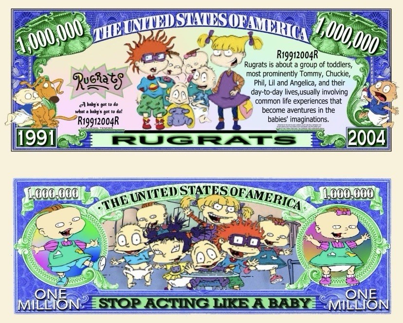 Pack of 5 Rugrats Cartoon 1 Million Dollar Bills Collectible Novelty Money