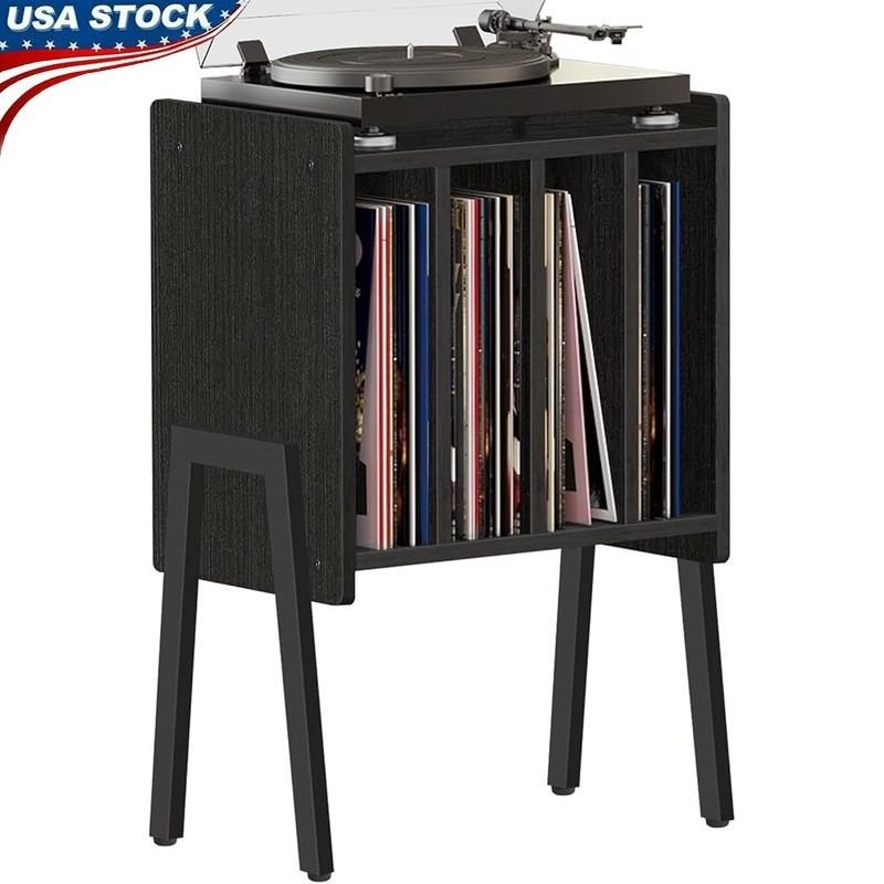 4 Compartment Storage End Table Vinyl Record Stand Nightstand Side Table New