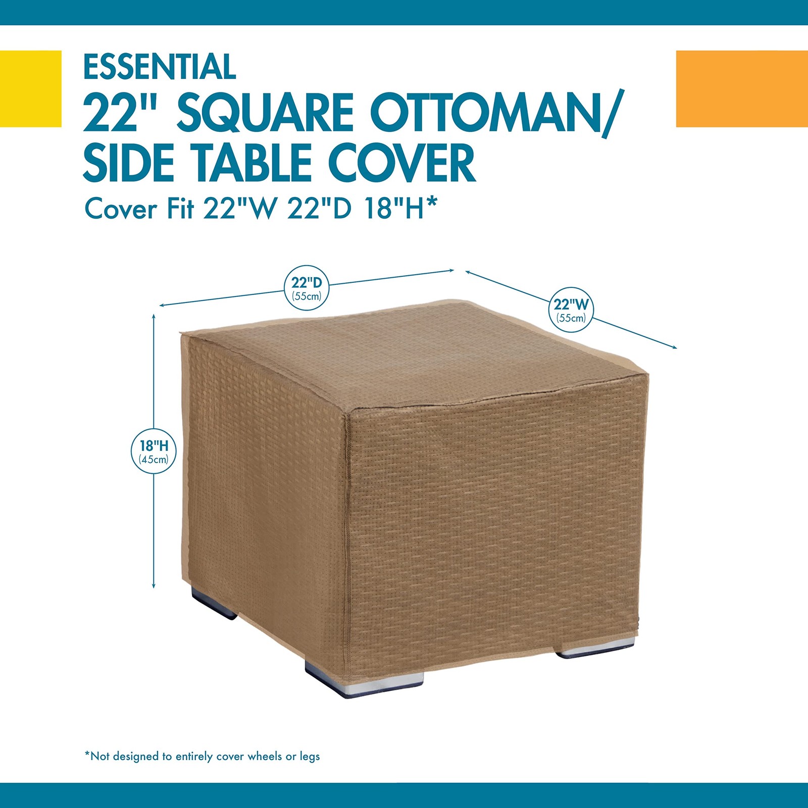 Duck Covers Essential Water-Resistant 22" Square Patio Ottoman/Side Table Cover