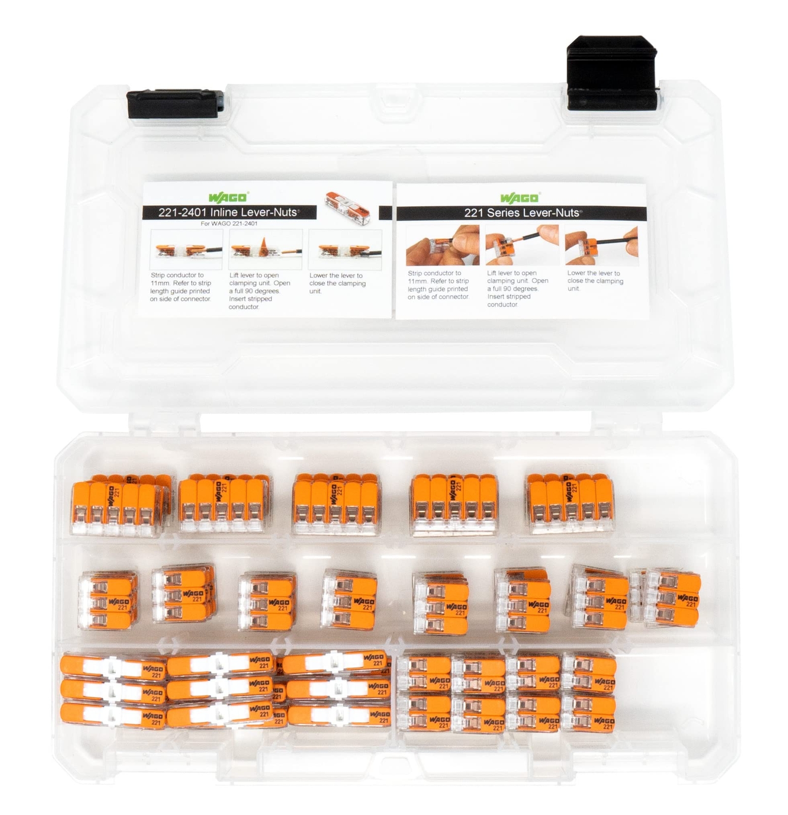 WAGO 221 Lever Nuts 90pc Compact Splicing Wire Connector Assortment with Case