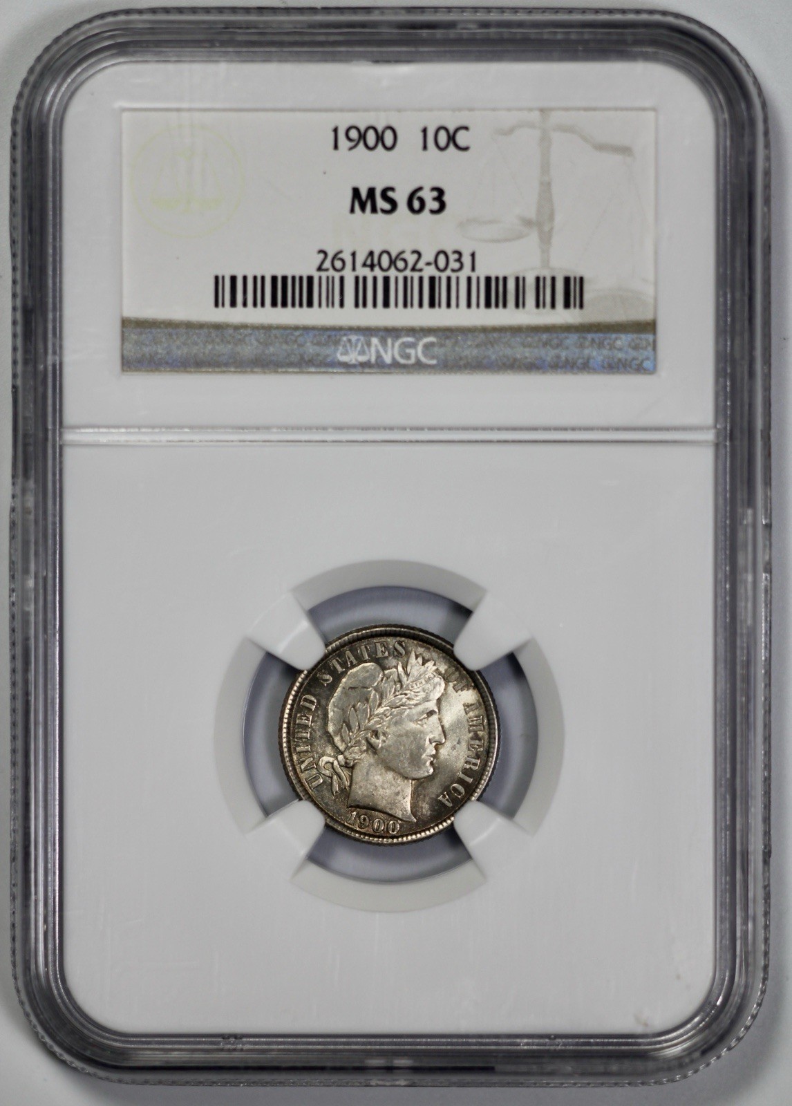 1900 Barber 10c Silver Dime NGC MS 63