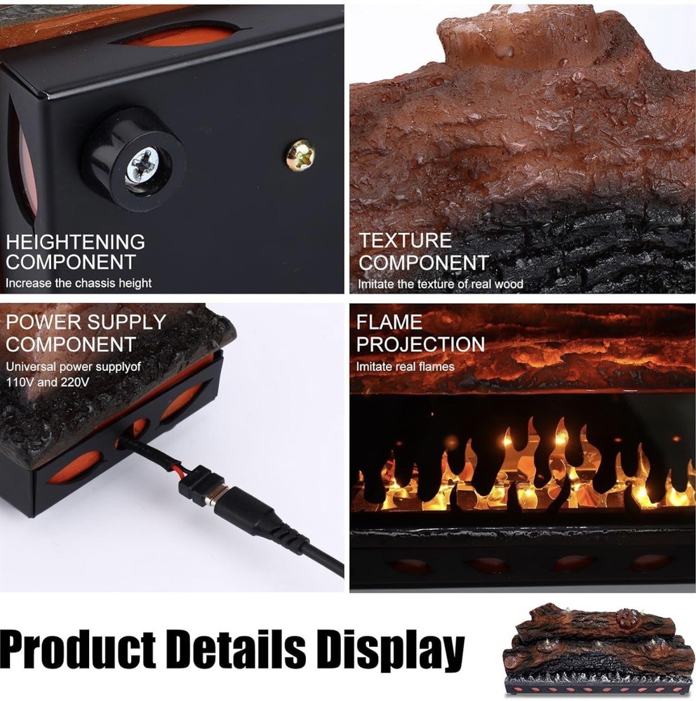 USB-Powered LED Electric Fireplace Logs with Remote Control - Realistic Decor