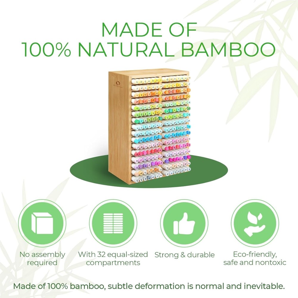Multifunctional Bamboo Marker Organizer - 32 Compartments for Creative Spaces