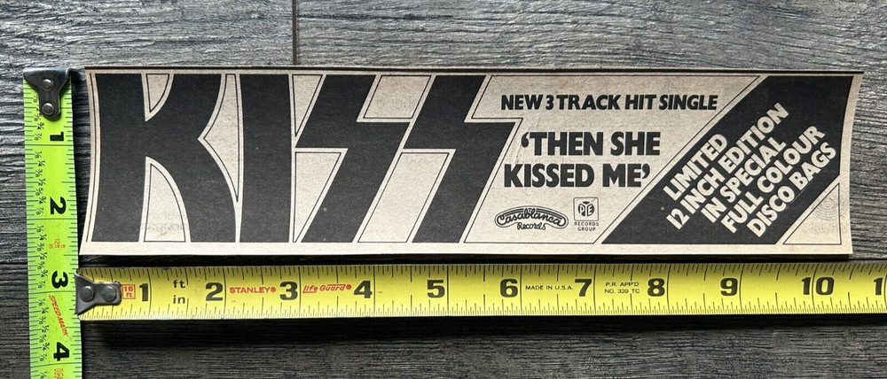 KISS Ad Advert Love Gun Then She Kissed Me PYE UK 2.5x10.5 Vintage Kiss Aucoin