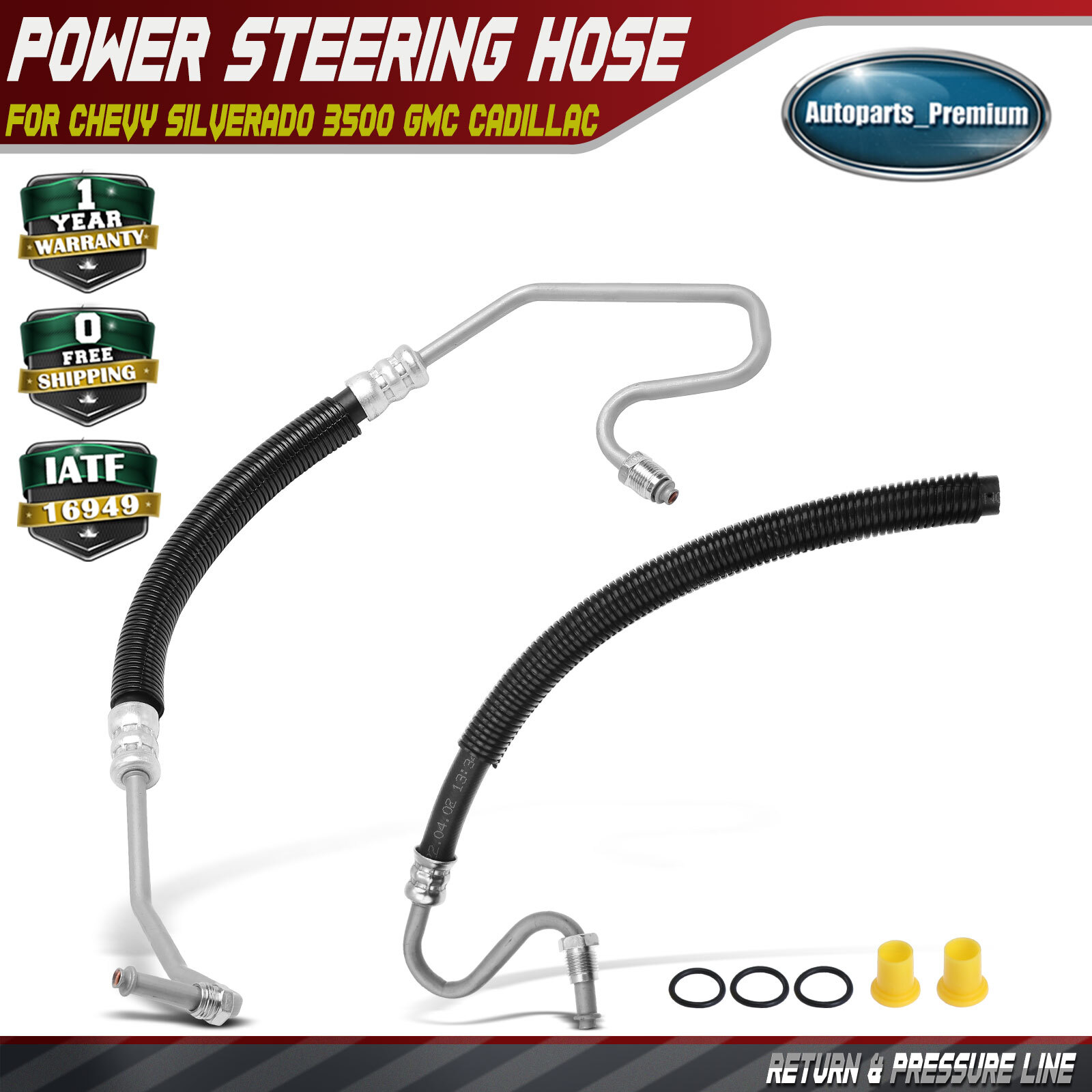 2x Power Steering Return + Pressure Line Hose Assy for Chevy Silverado 3500 GMC