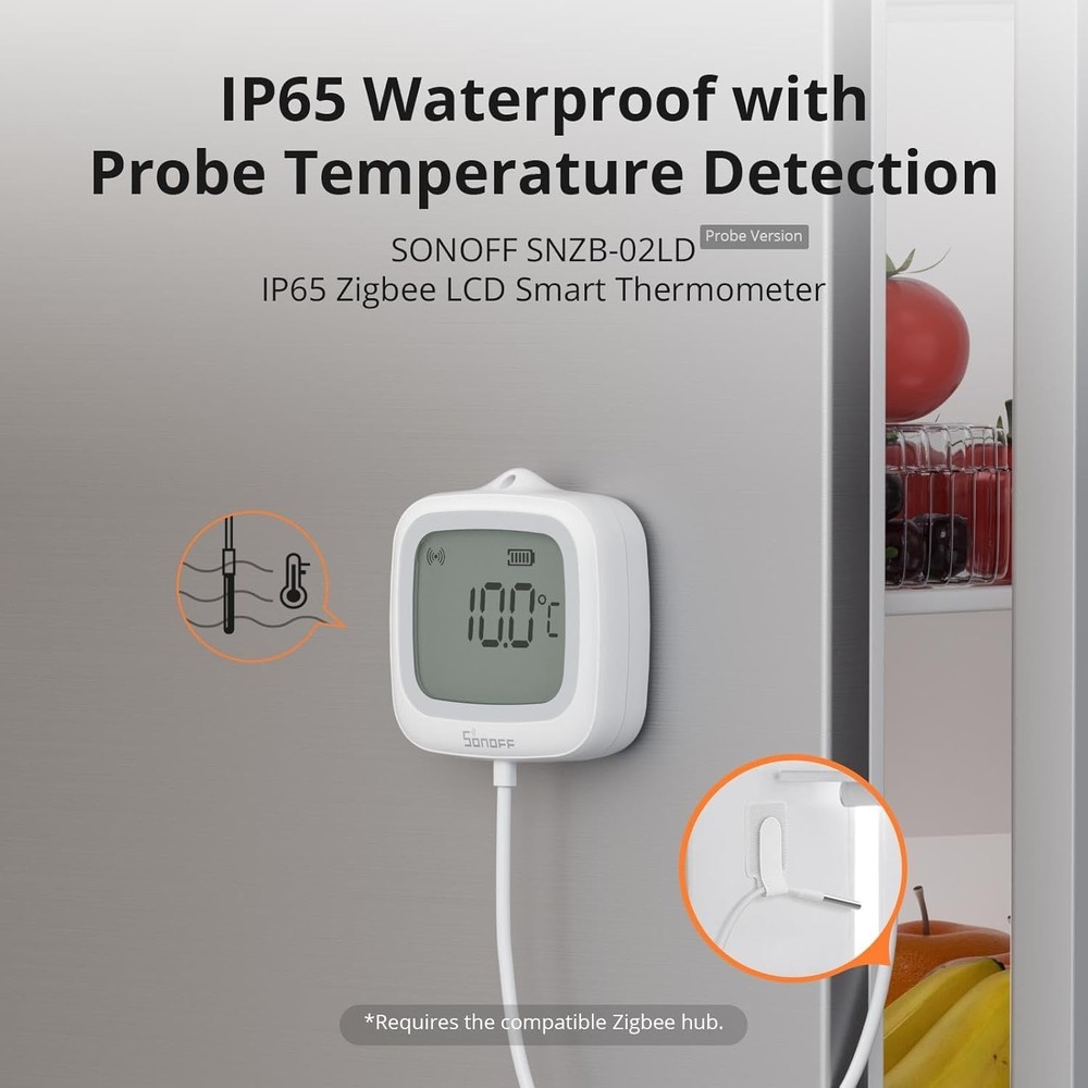 Zigbee Waterproof Temperature Sensor with LCD Display & 1.5M Probe - Smart Home