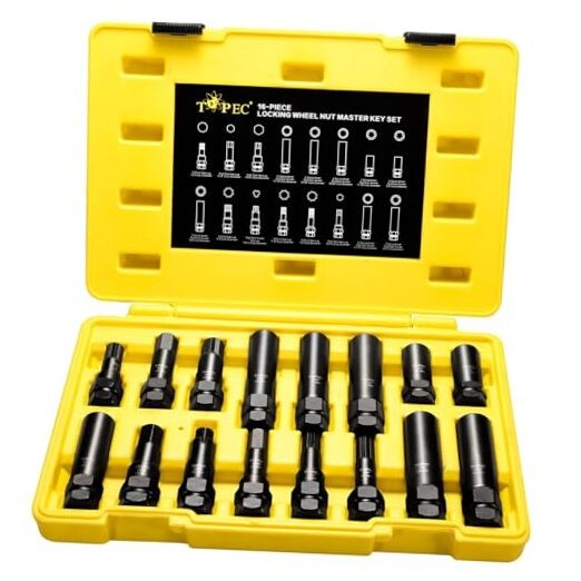 16-Piece Locking Lug Nut Master Key Set | 5, 6, 7, 12 Spline Socket Set, Star
