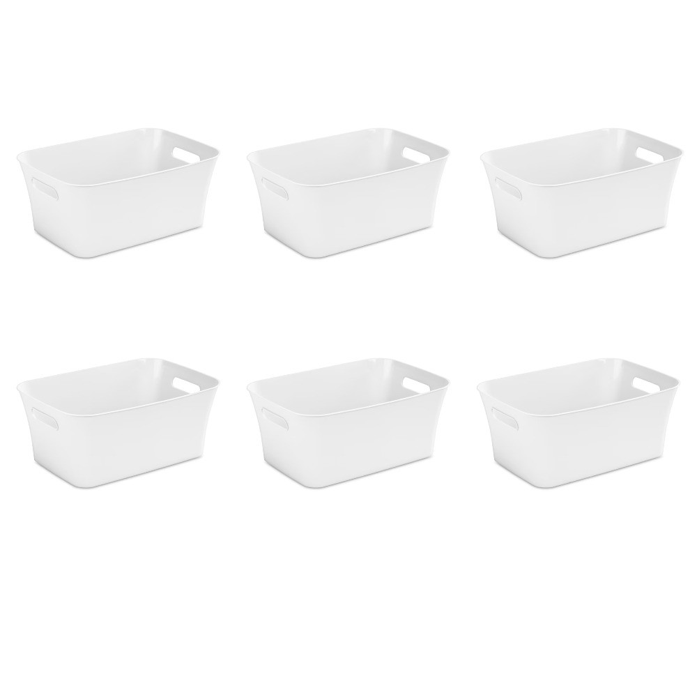 Mainstays Medium Bin, Open Plastic Storage Containers, White, 6 Pack