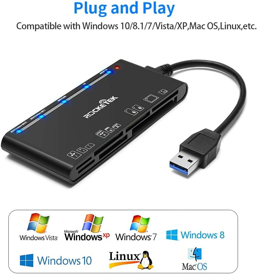 USB3.0 Multi-Card Reader, SD/TF/CF/Micro SD/XD/MS 7 in 1 Fast USB A, ST-A-CR7