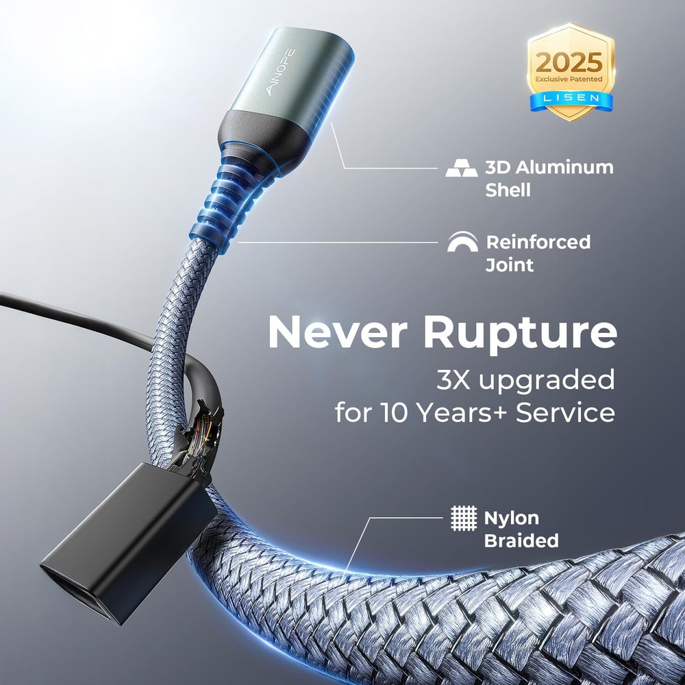 AINOPE USB Extension Cable 10FT,USB Extender,USB 3.0 10FT, Grey