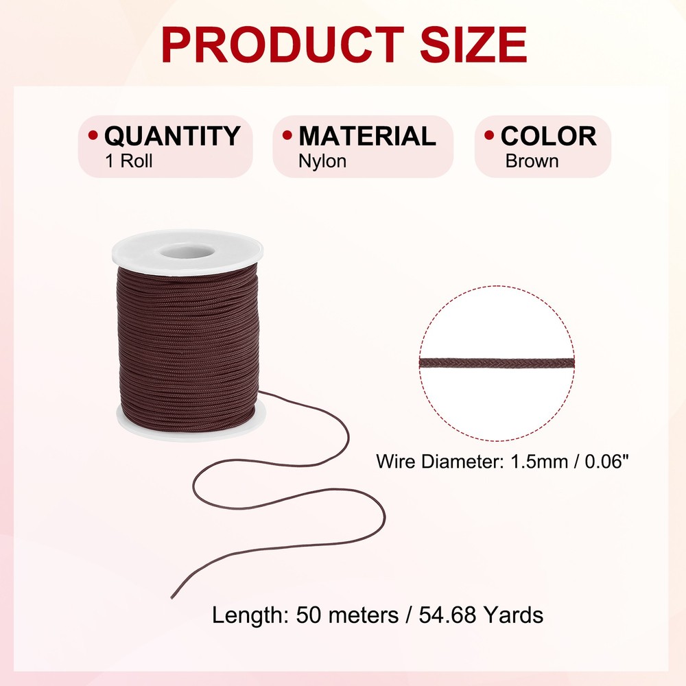 0.06 Inch x 54 Yards Nylon String Bracelet String Braided Nylon Thread Brown