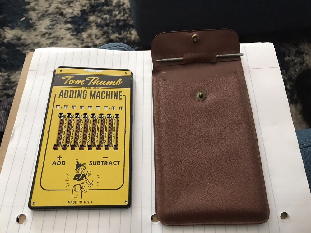 Vintage 1950 Tom Thumb Adding Machine With Stylus And Plastic Case  Used