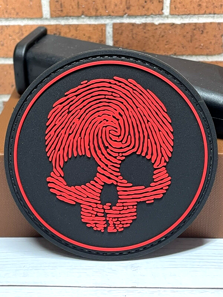 PVC Tactical Patch - Finger Print Skull Patch - Hooked Back Morale Gun Patch