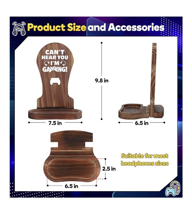 Controller Holder, Wood Headphone Stand, Gaming Controller Stand