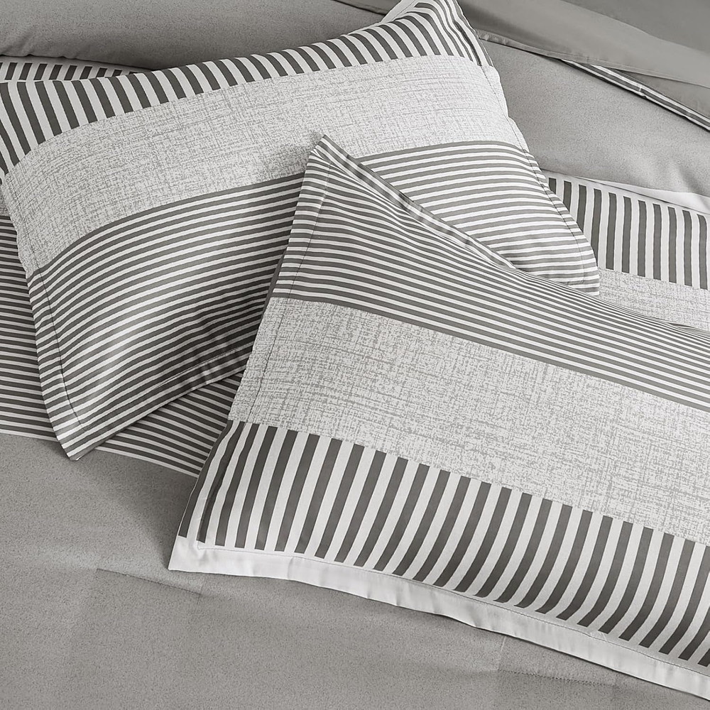 Gray Comforter Queen 7 Pieces,Classic Striped Design Comforter Set,Grey Bedding
