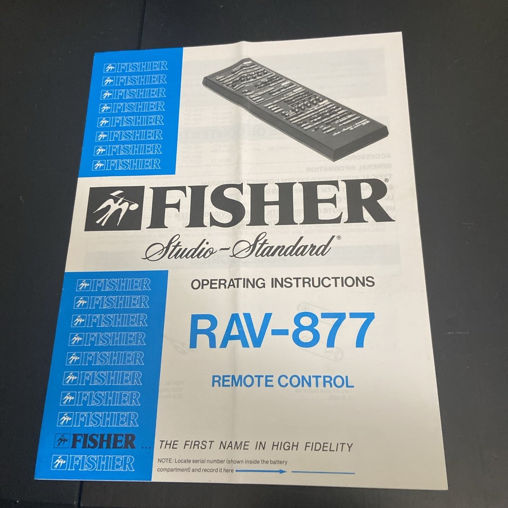 Fisher RAV-877 Remote Control Owner / User Manual *Original*
