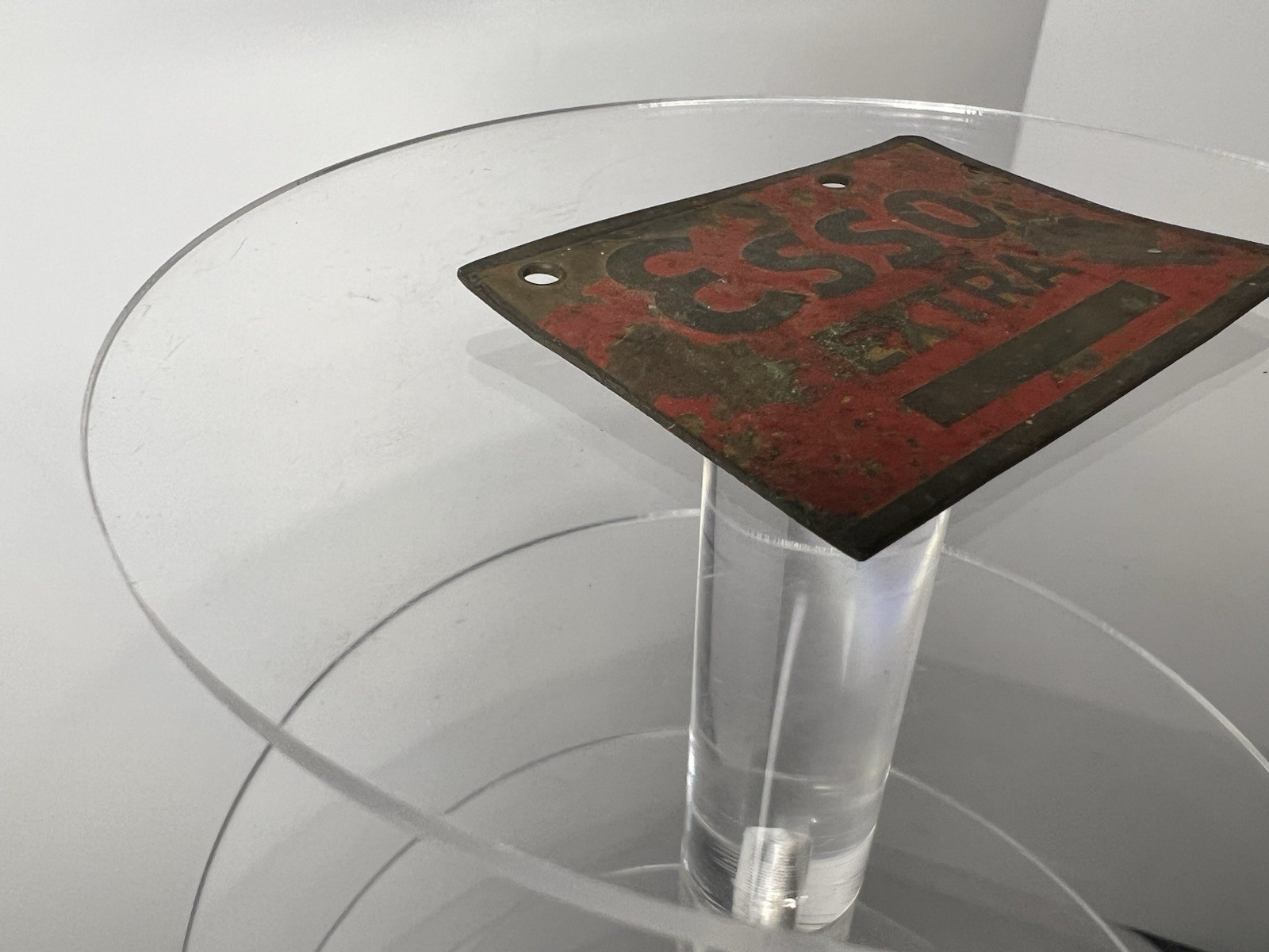 Esso Extra Metal Advertising Sign Red Brass Gas & Oil Collectible Plate