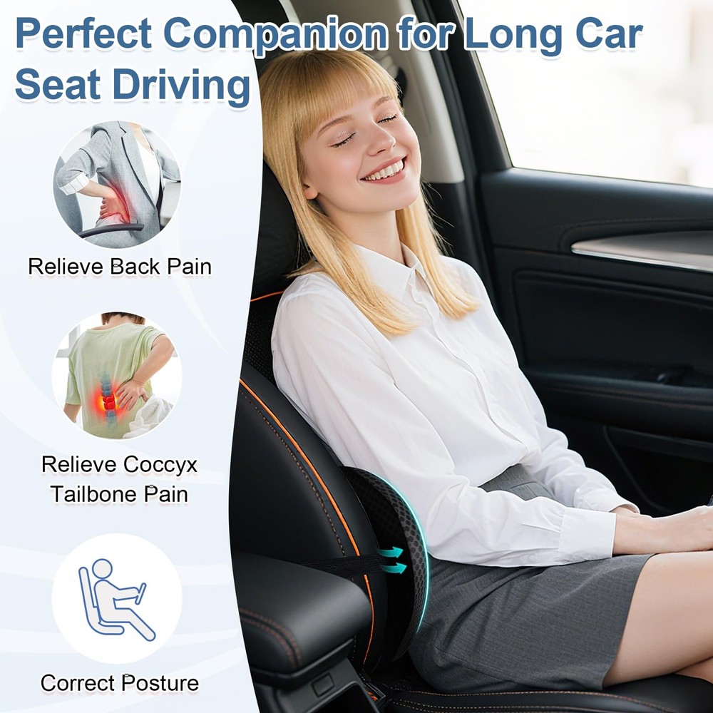 Lumbar Support Pillow for Car, Ergonomic Back Cushion with Strap, Memory Foam...