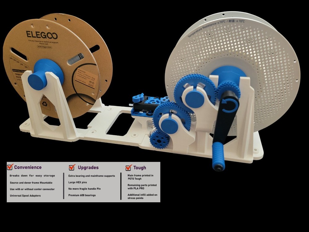 UPGRADED Universal 3D Filament Re-spooler/Transfer - Pre-assembled - Bambu Lab