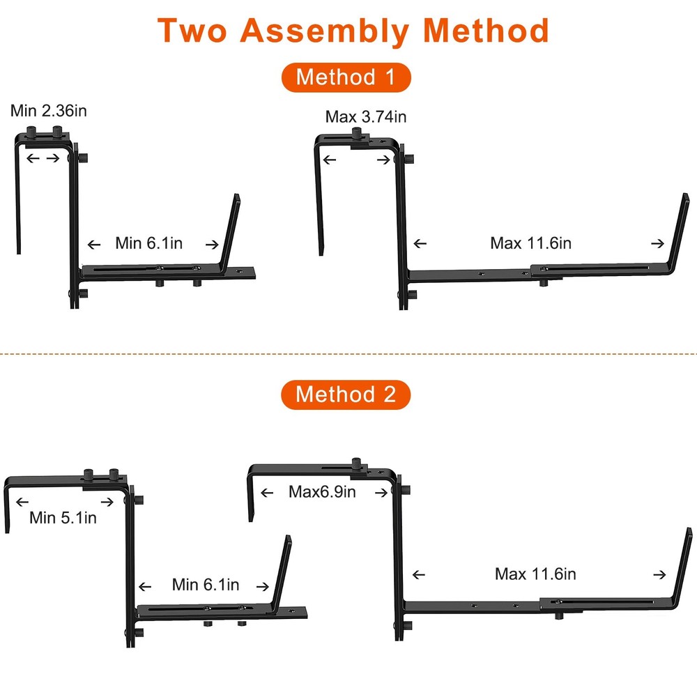 4PCS Adjustable Planter Box Brackets Mounts Deck Railing Flower Box Holder Hooks