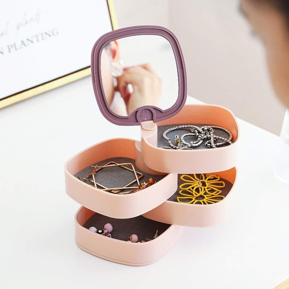 4 Layer Rotatable Jewelry Box Ring Necklaces Organizer for Case Display Storage