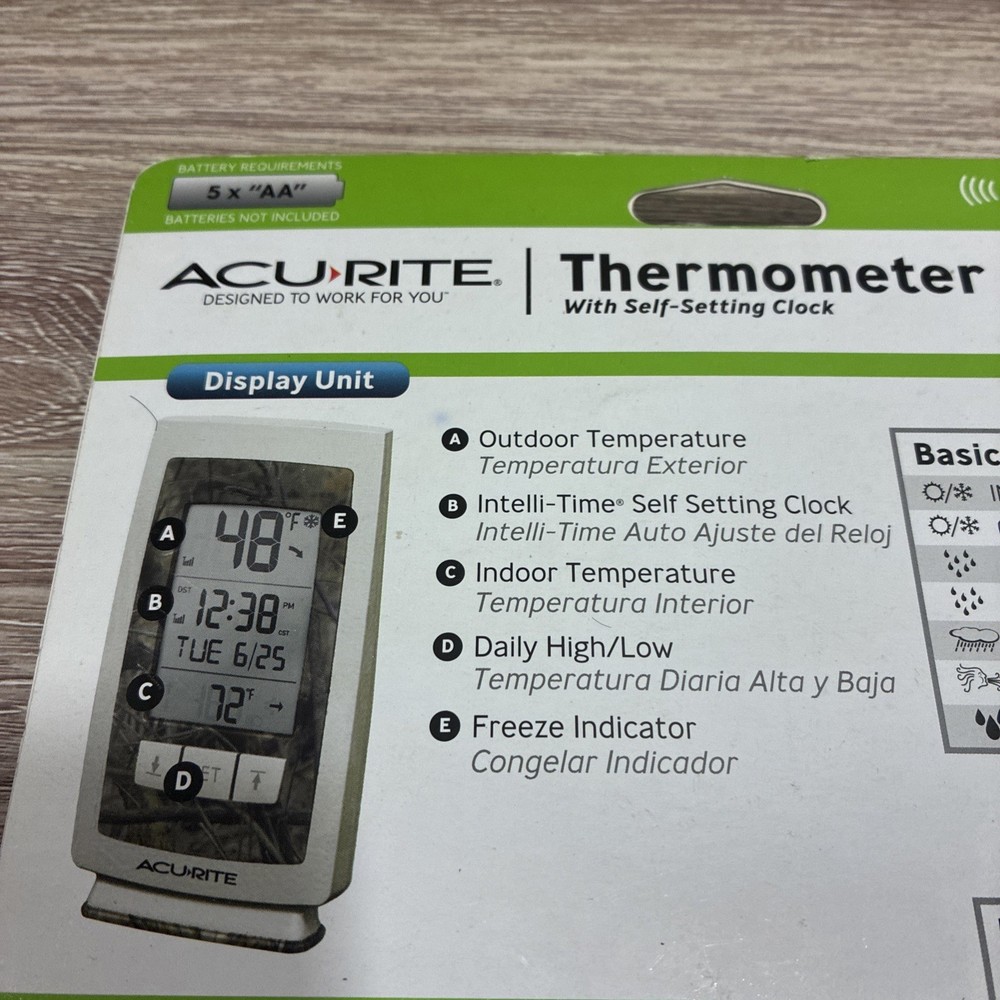 AcuRite Wireless Indoor Outdoor Digital Thermometer w/ Memory & Clock Camo