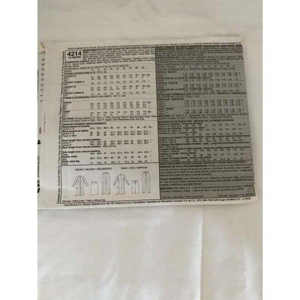 #4214 McCalls Womens suit sewing pattern size 6-12