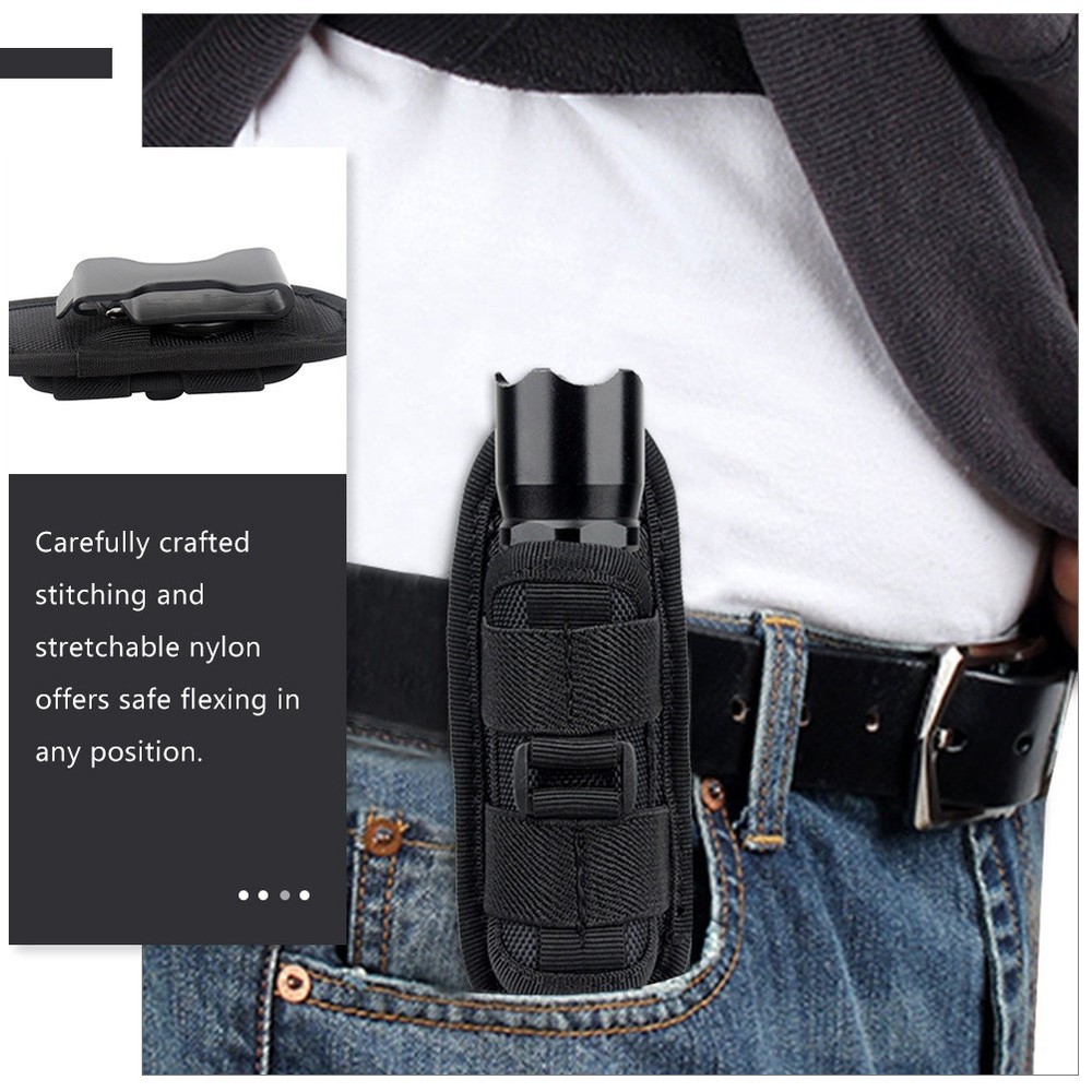 Outdoor Flashlight Pouch Rotatable Belt Clip Nylon Torch Protector