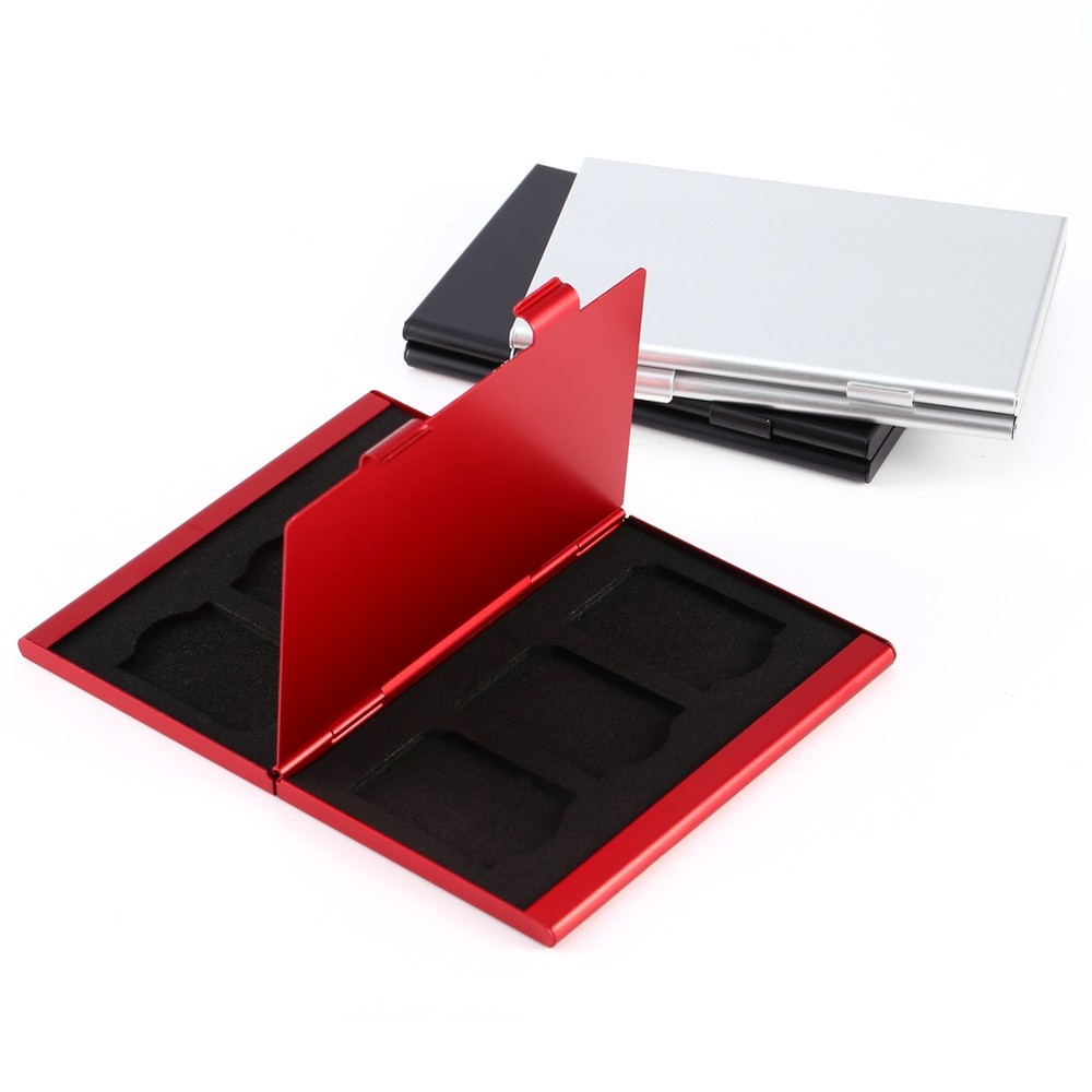 Portable Aluminum For 6pcs SD Memory Cards Storage Box Case Holder Protector